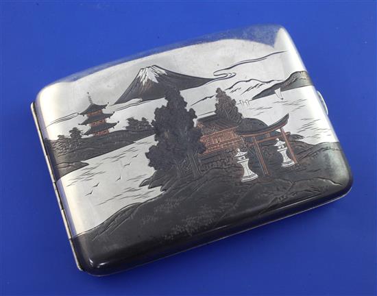 A 20th century Japanese silver and mixed metal cigarette case, 4.25in.